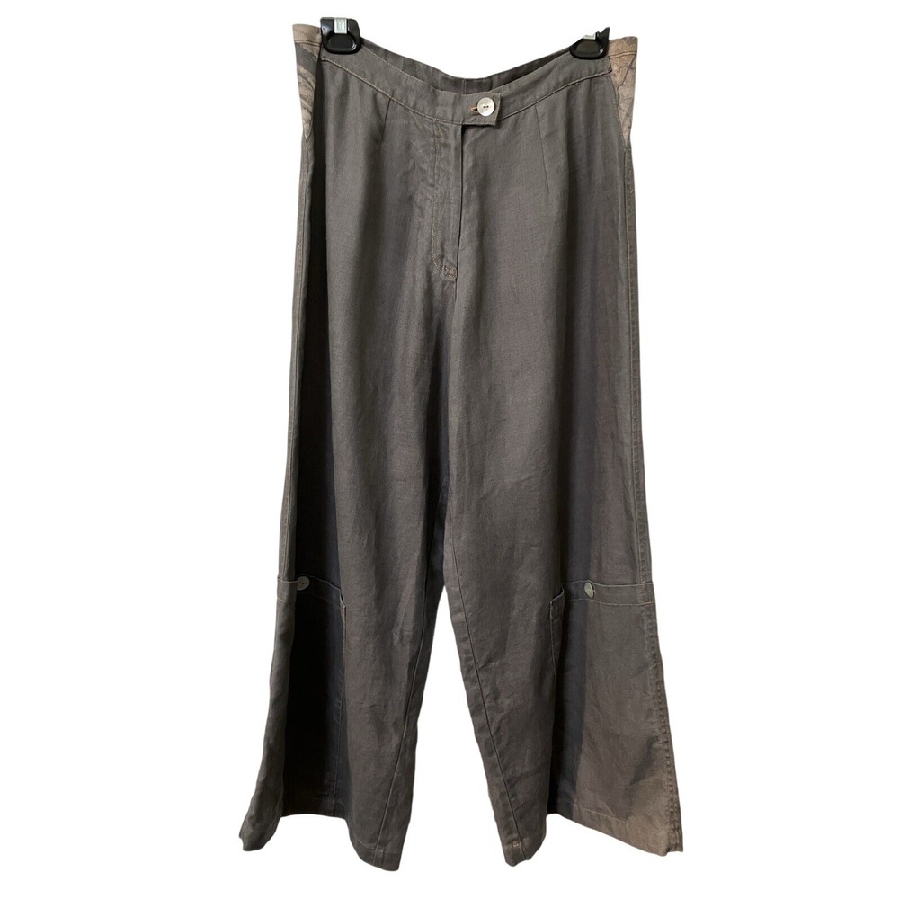 Dorothee Imhoff 100% Linen Gray Wide Leg Lagenlook Pants Neutral Boho 30"